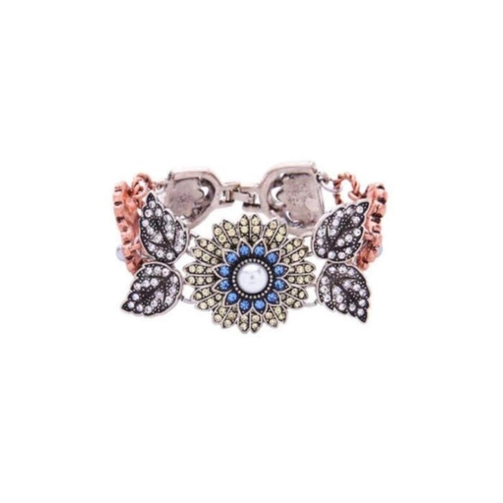 Pastel Crystal Pearl Flower Vintage Gold & Silver Chunky Statement Bracelet
